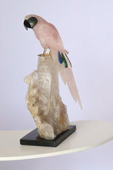 Escultura Arara Quartzo Rosa Cristal