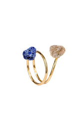 Anel Duo Sodalita e Cristal Ajustável Banho Ouro