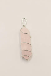 Pingente Quartzo rosa ponta biterminada espiral banho prata