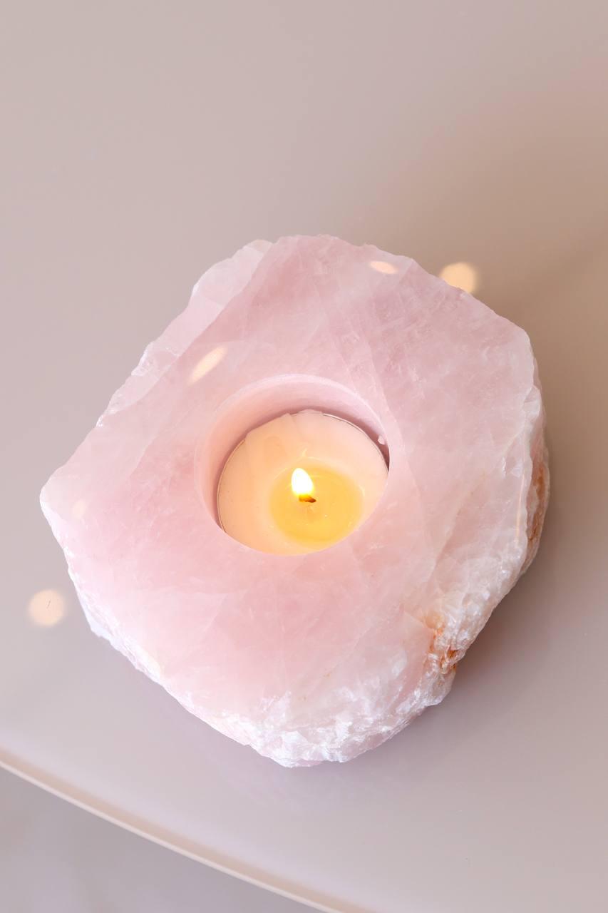 Porta Vela Quartzo Rosa Polido