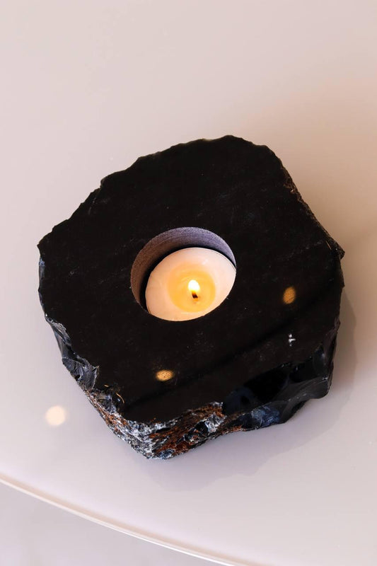 Porta Vela Obsidiana Semi Polida Preta