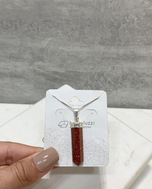 Pingente ponta Goldstone banho prata