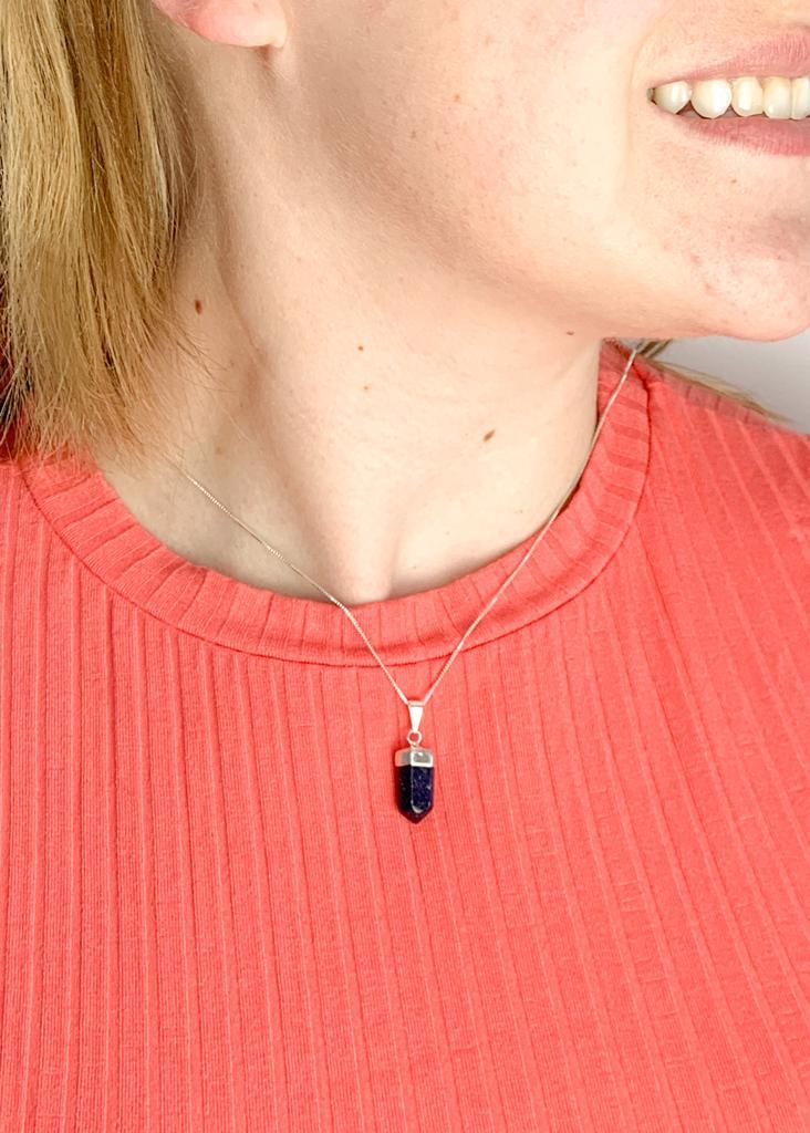 Pingente Ponta Goldstone Azul Banho Prata