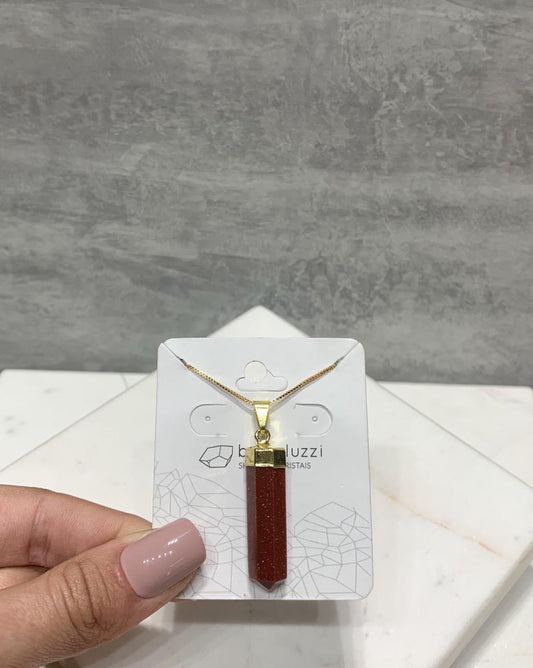 Pingente ponta biterminada goldstone marrom banho ouro
