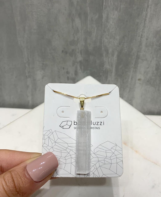 Pingente Selenita branca grande com pino banho Ouro