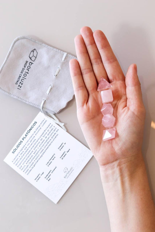 Kit Sólidos Platônicos cinco formas Quartzo Rosa