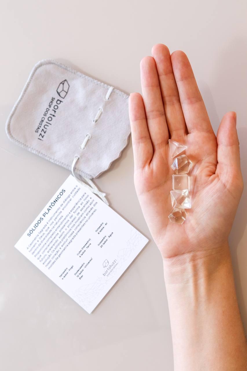 Kit Sólidos Platônicos cinco formas de Cristal de Quartzo