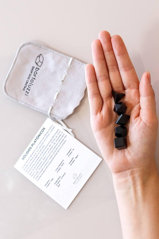 Kit Sólidos Platônicos cinco formas Obsidiana Preta