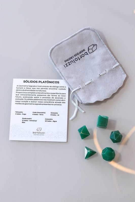 Kit Sólidos Platônicos cinco formas Quartzo verde