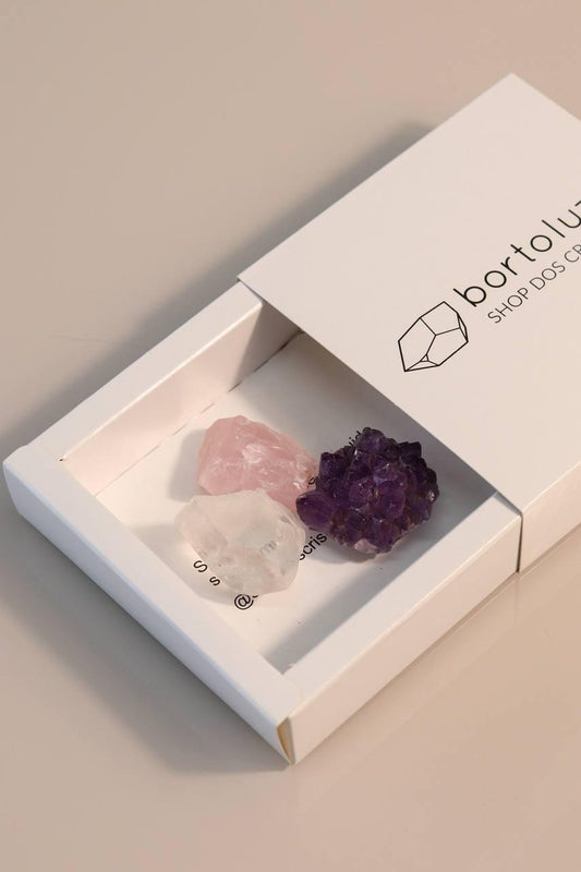 Kit Tríade dos Cristais - Ametista/Ponta Cristal/Quartzo Rosa