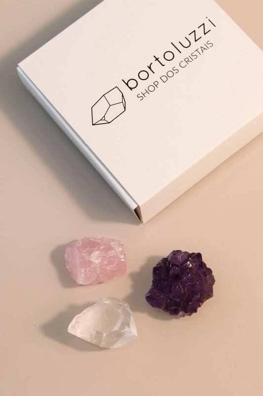 Kit Tríade dos Cristais - Ametista/Ponta Cristal/Quartzo Rosa