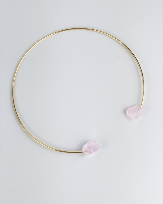 Choker Quartzo Rosa Bruto Banho Ouro