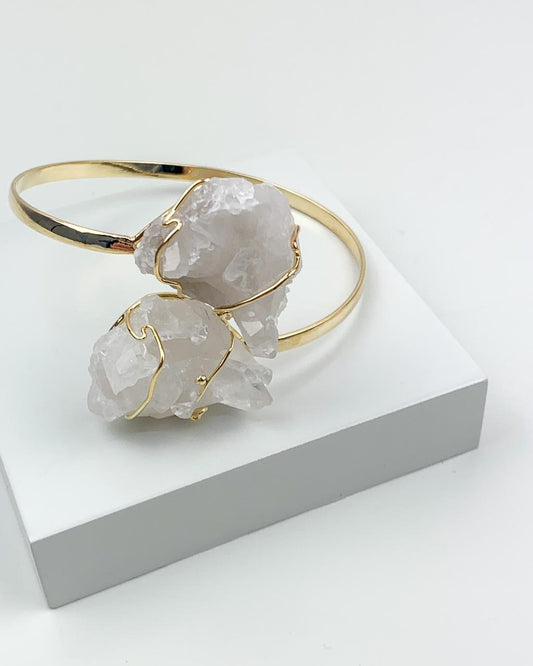 Bracelete duo Drusa Cristal de Quartzo envolta banho ouro