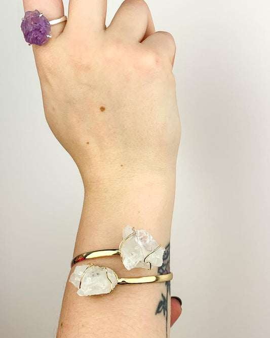 Bracelete duo Drusa Cristal de Quartzo envolta banho ouro