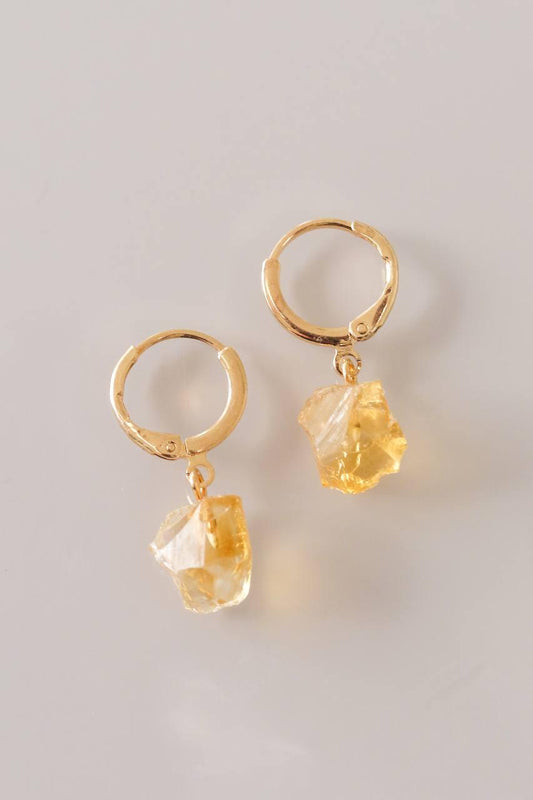 Brinco piercing argola Citrino bruto banho ouro