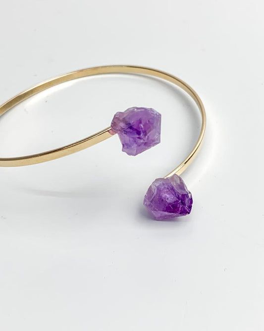 Bracelete duo ponta Ametista bruta banho ouro