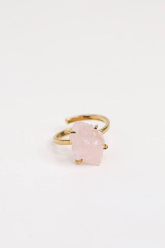 Anel Quartzo Rosa Ajustavel Banho Ouro