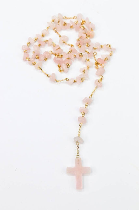 Terço Quartzo Rosa Banho Ouro 18k