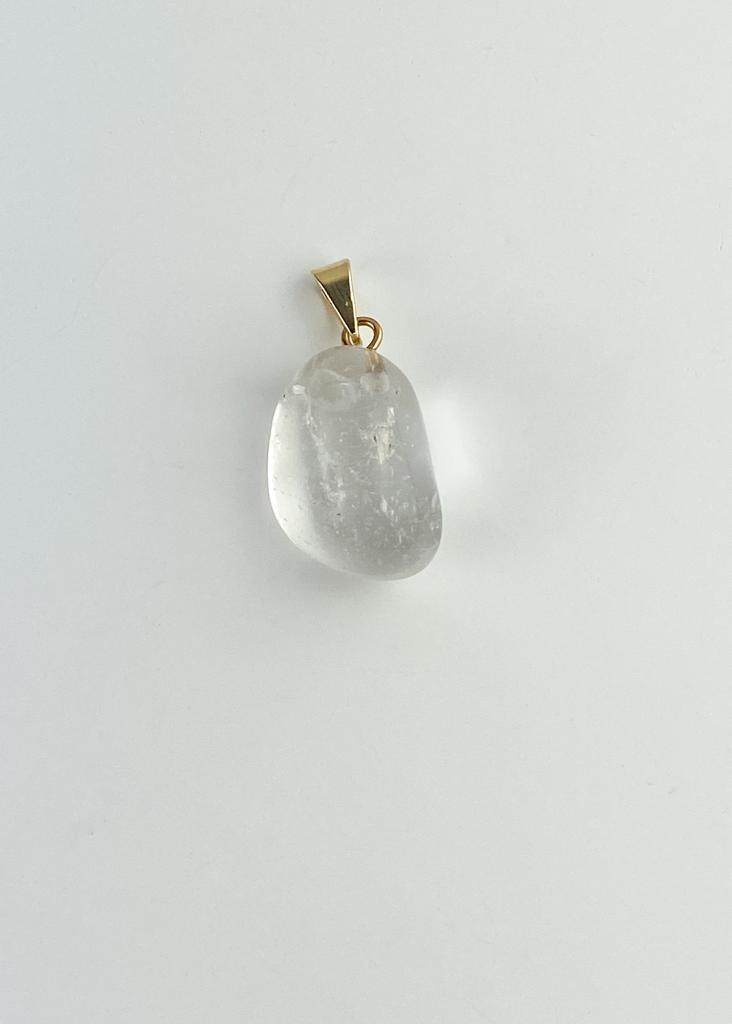 Pingente Cristal de Quartzo rolado com pino banho ouro