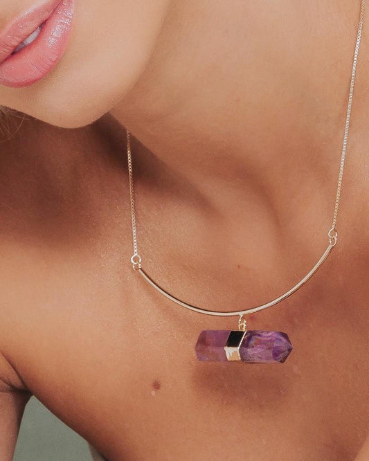Choker Ponta Biterminada Ametista banho prata