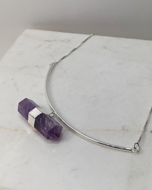 Choker Ponta Biterminada Ametista banho prata