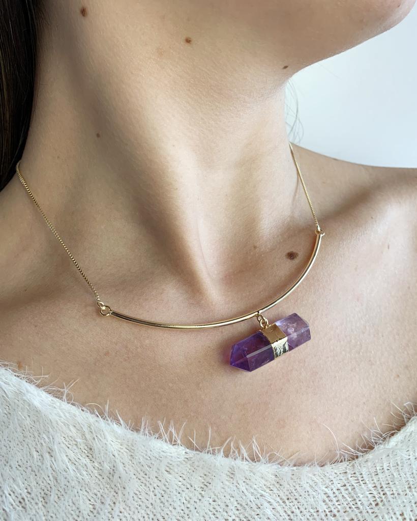 Choker Ponta Biterminada Ametista banho Ouro