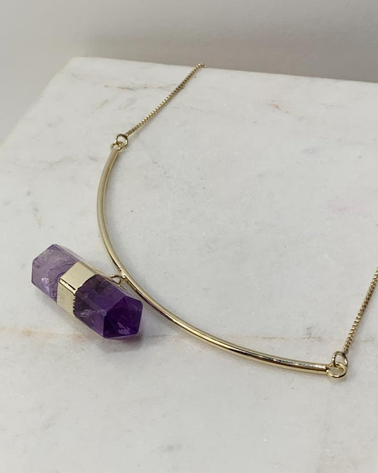 Choker Ponta Biterminada Ametista banho Ouro