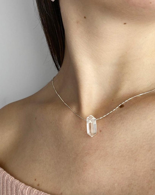 Colar Quartzo Cristal Biterminado Prata 925