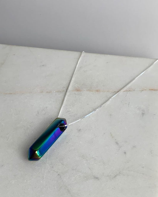 Colar Quartzo Titânio Rainbow Biterminado Prata 925