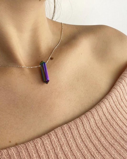 Colar Quartzo Titânio Rainbow Biterminado Prata 925