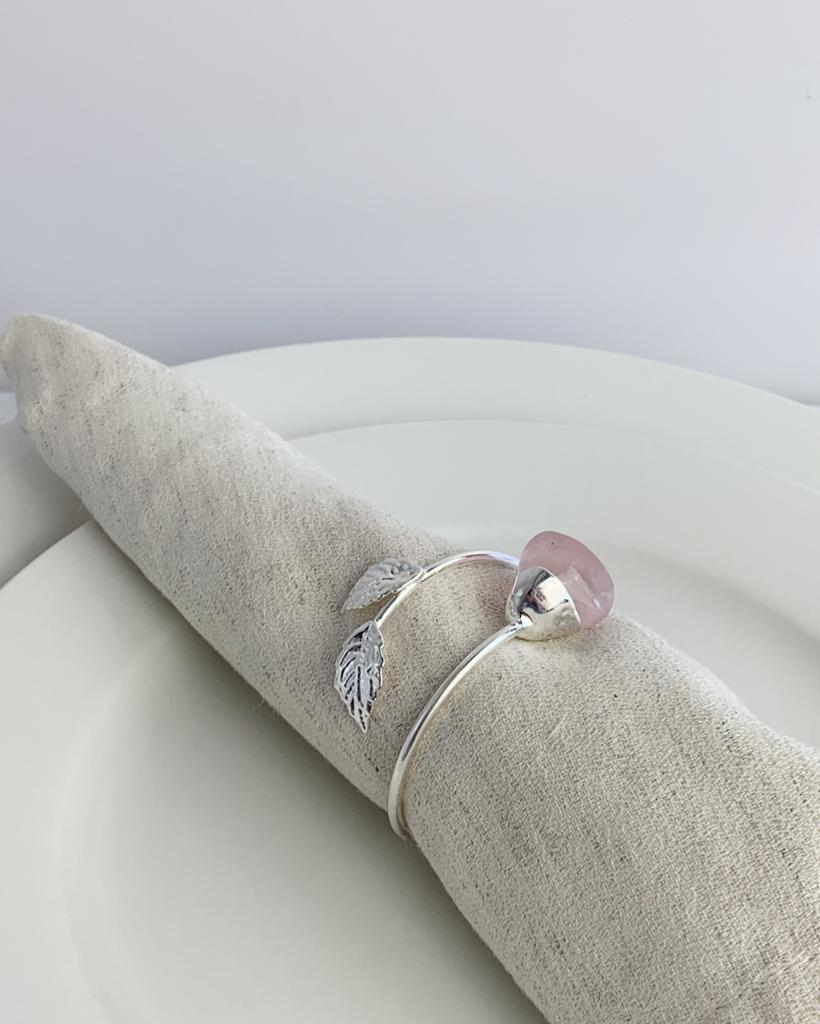 Porta Guardanapo Dou Quartzo Rosa Banho Prata