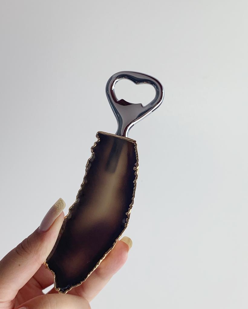 Abridor de Garrafa Ágata Natural Banho Ouro