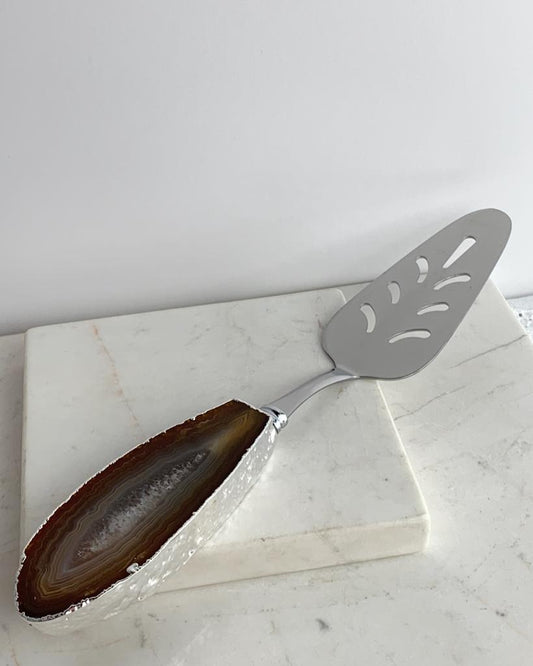 Espátula Para Bolo Ágata Natural Banho Prata