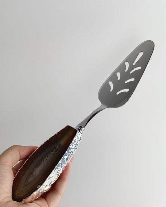 Espátula Para Bolo Ágata Natural Banho Prata