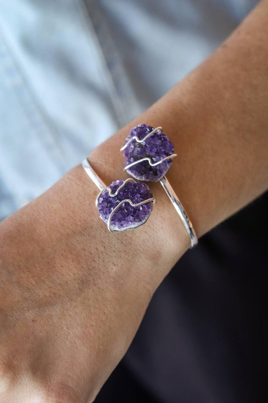 Bracelete Duo Drusa Ametista Banho Prata