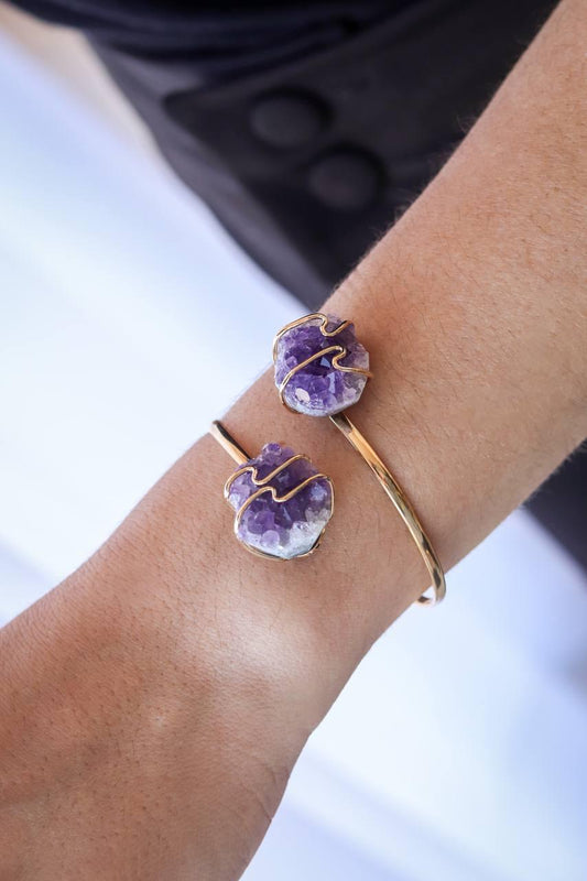 Bracelete Duo Drusa Ametista Banho Ouro