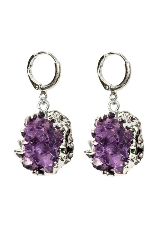 Brinco Piercing Argola Drusa Ametista Banho Prata