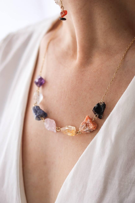 Colar Chakras Bruto Banho Ouro
