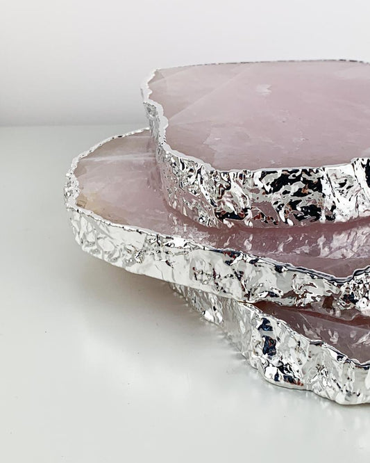 Bandeja Quartzo Rosa Banho Prata 1,149 a 1,345 Kg