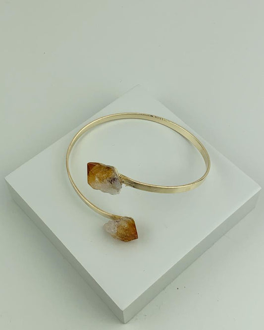Bracelete Duo Citrino Bruto Banho Prata