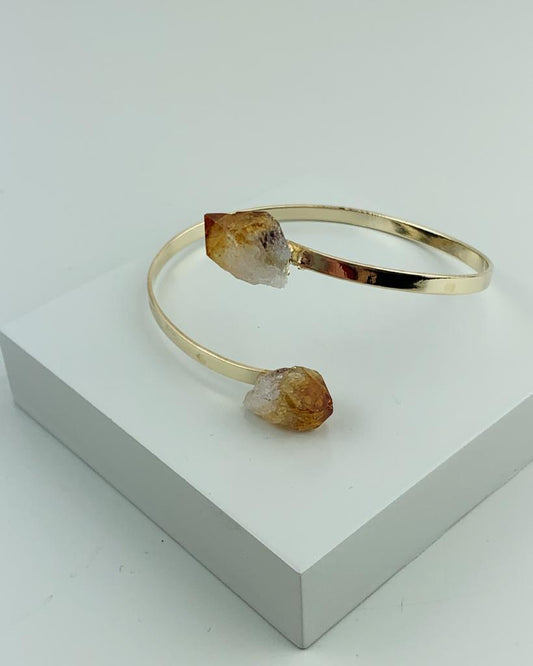 Bracelete Duo Citrino Bruto Banho Prata