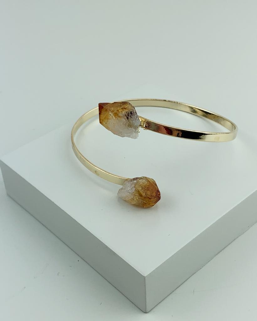 Bracelete Duo Citrino Bruto Banho Prata