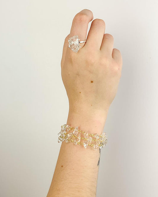 Pulseira Cascalho Cristal de Quartzo Elos Banho Ouro