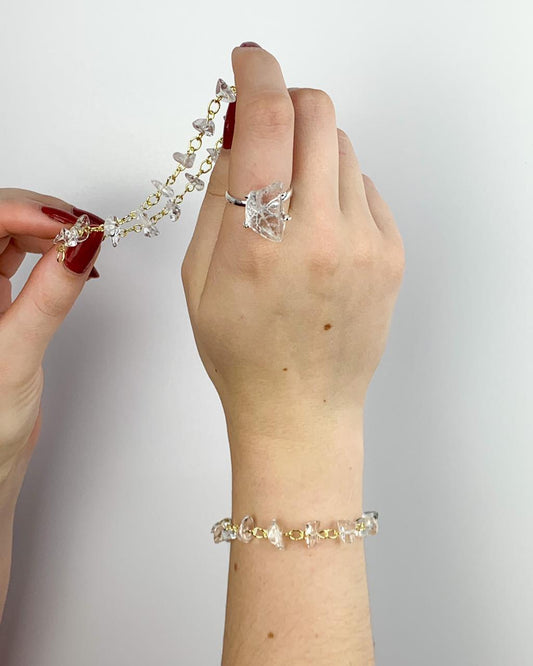 Pulseira Cascalho Cristal de Quartzo Elos Banho Ouro