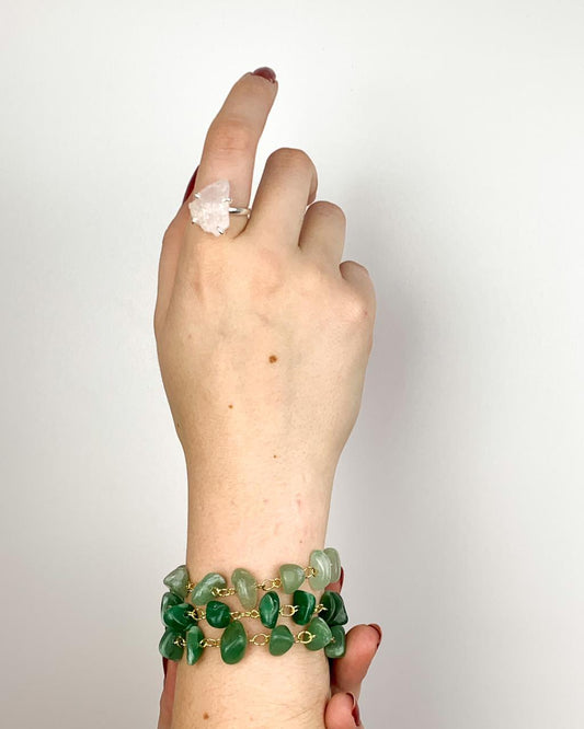 Pulseira Cascalho Quartzo Verde Elos Banho Ouro
