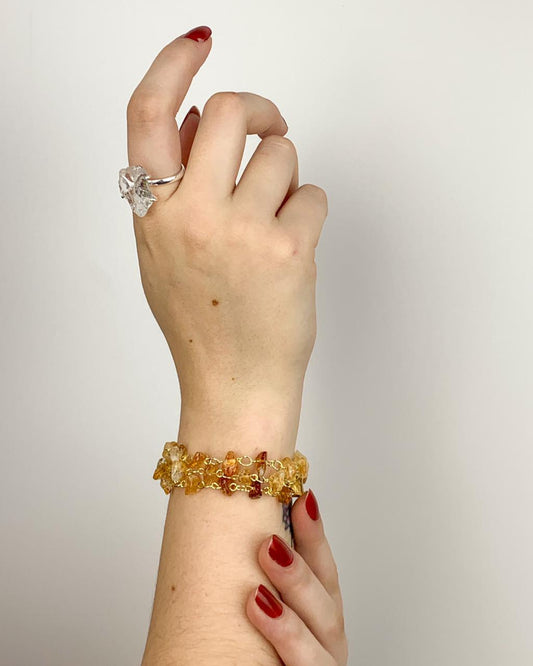 Pulseira Cascalho Citrino Elos Banho Ouro