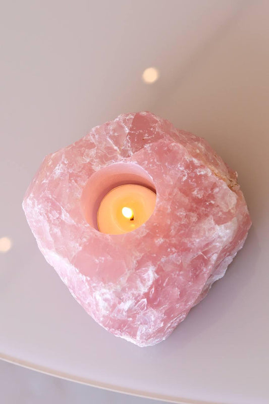 Porta Vela Quartzo Rosa Bruto