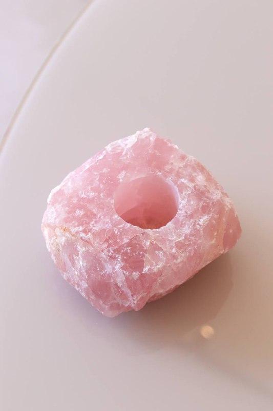 Porta Vela Quartzo Rosa Bruto