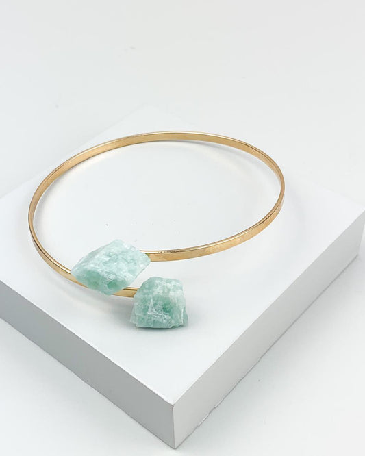 Bracelete Amazonita Bruta Banho Ouro