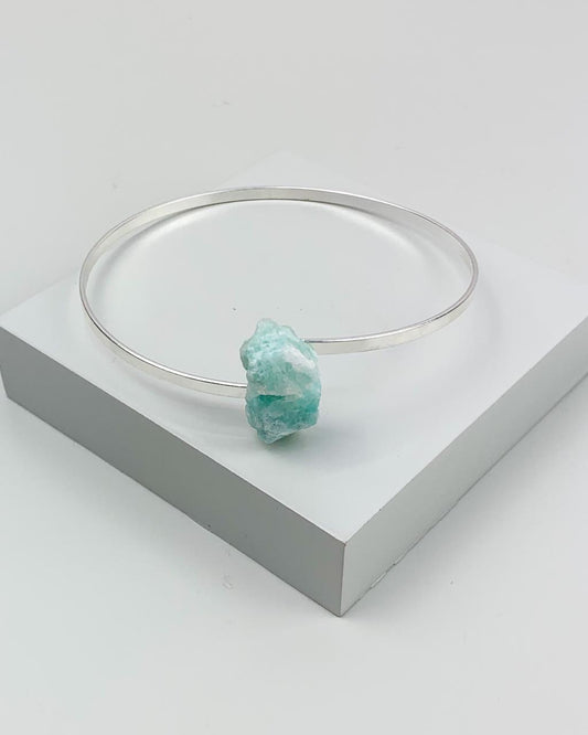 Bracelete Amazonita Bruta Banho Prata